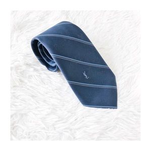 YSL Striped Silk Mens Tie Blue MINT